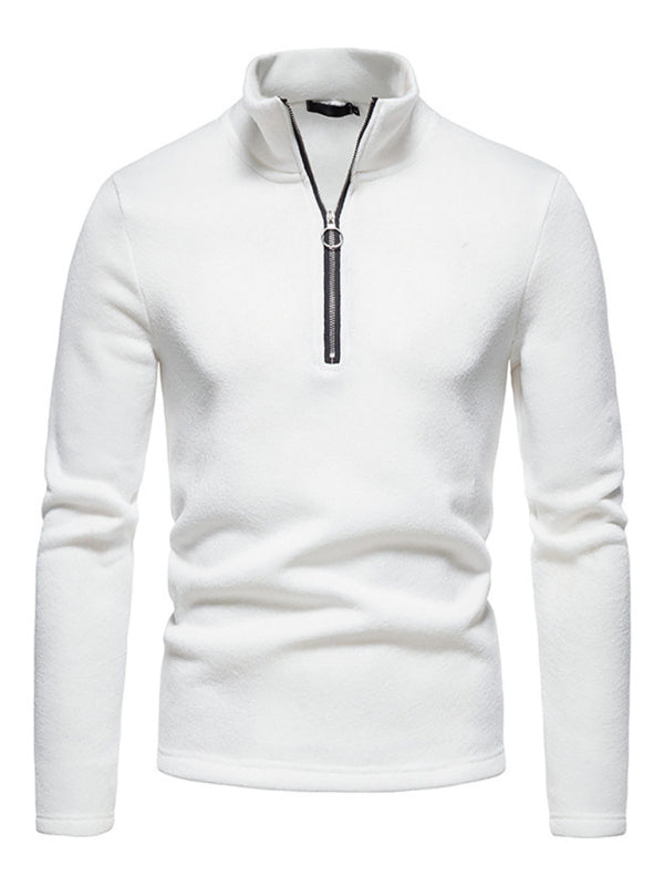 Men’s solid color turtleneck zipper long sleeve sweatshirt - White / S