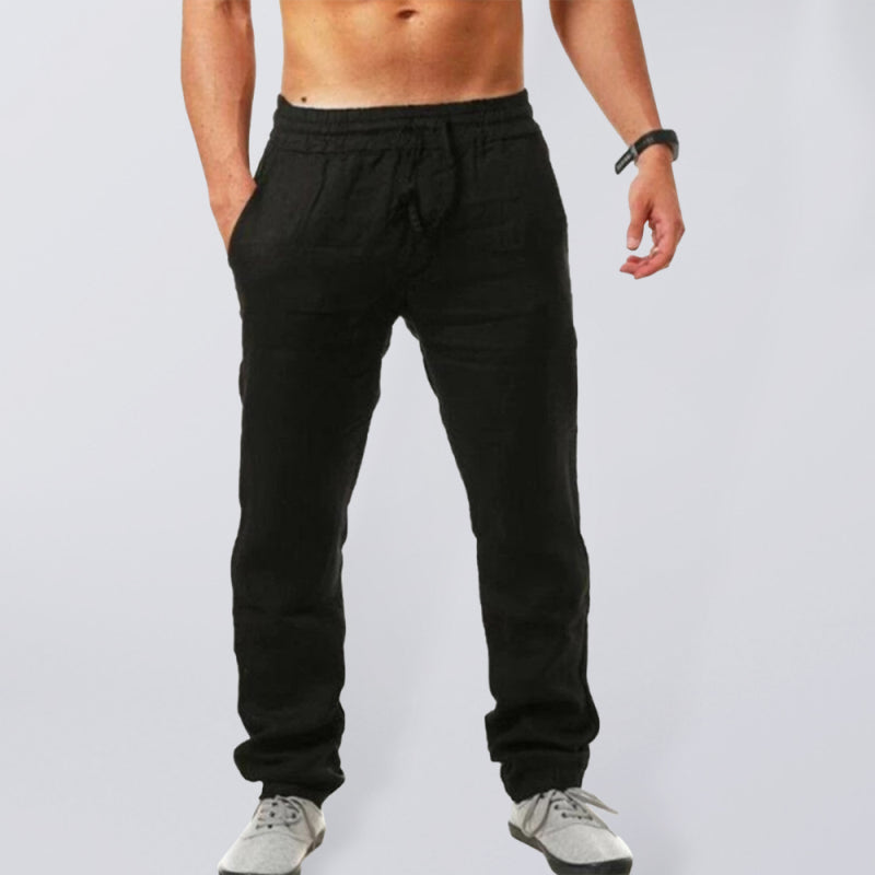 Men’s solid elasticated waist loose-fitting casual pants - Black / S