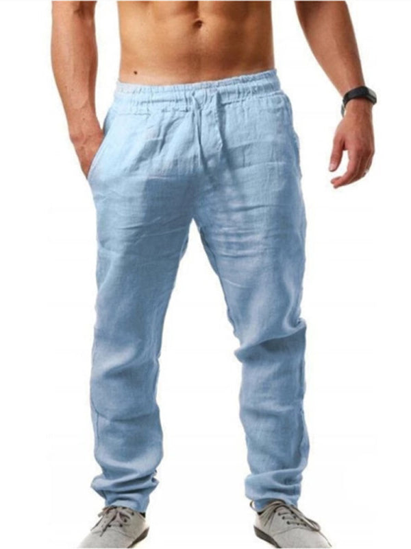 Men’s solid elasticated waist loose-fitting casual pants - Blue / S