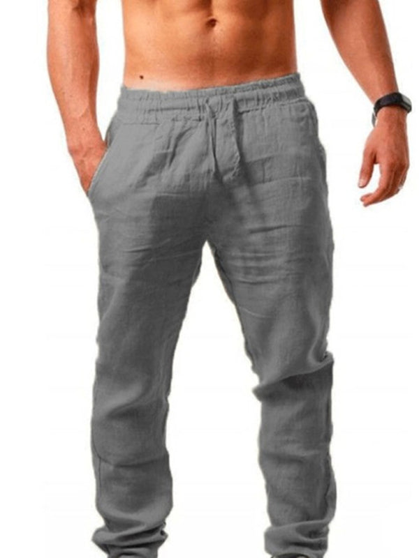 Men’s solid elasticated waist loose-fitting casual pants - Grey / S