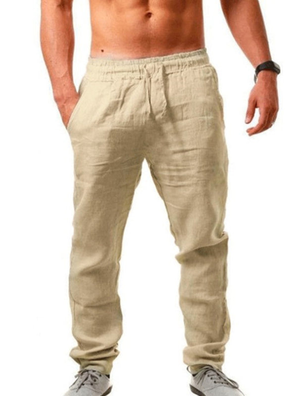 Men’s solid elasticated waist loose-fitting casual pants - Khaki / S