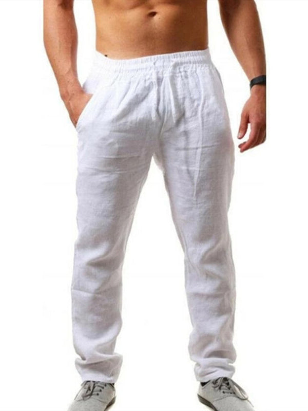 Men’s solid elasticated waist loose-fitting casual pants - White / S