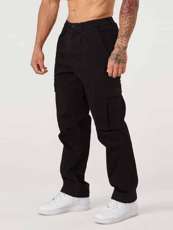 Men’s spliced solid color casual sports loose overalls - Black / M