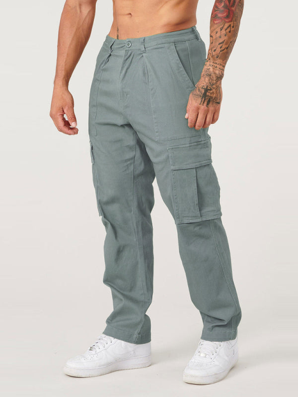 Men’s spliced solid color casual sports loose overalls - Green / M
