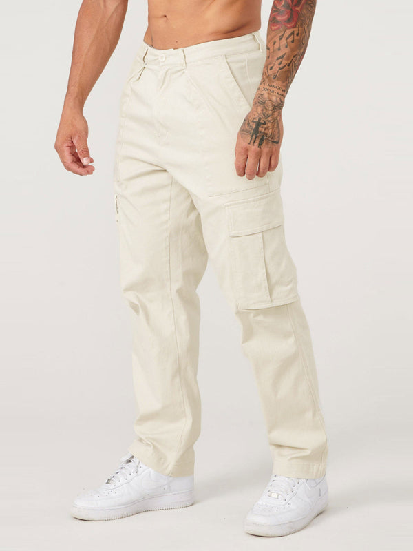 Men’s spliced solid color casual sports loose overalls - White / M
