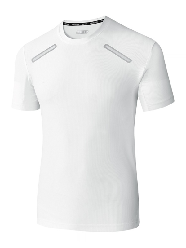 White short-sleeved athletic shirt for men’s outdoor fitness and breathable stretch T-shirt