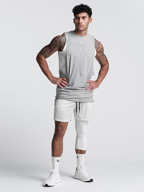 Men’s sports trendy brand loose big slit solid color sleeveless quick-drying vest