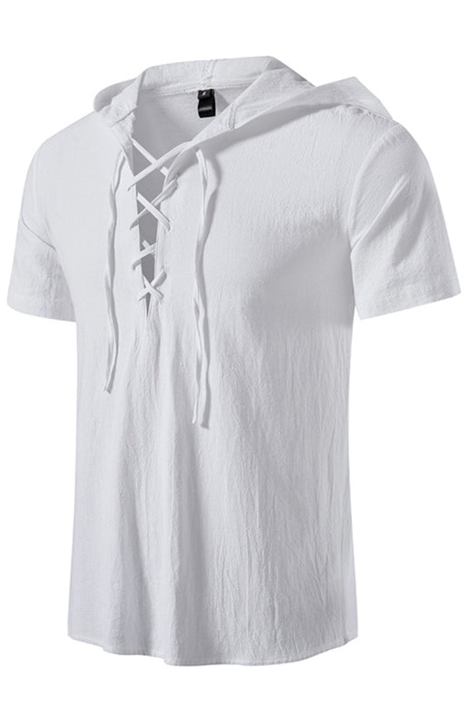 Men’s Spring/Summer Fashion Solid Color Hooded Short Sleeve T-Shirt Top - Raw white off white / S
