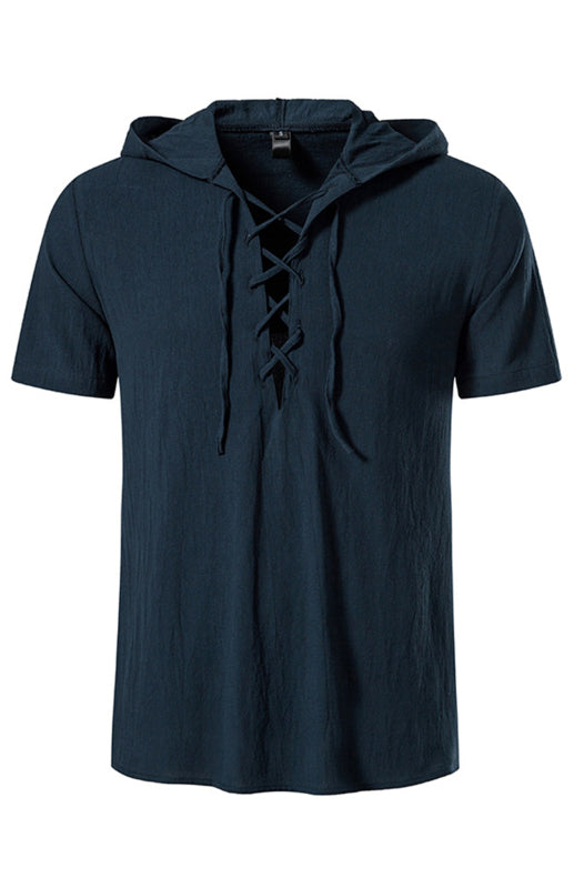 Men’s Spring/Summer Fashion Solid Color Hooded Short Sleeve T-Shirt Top - Champlain color / S