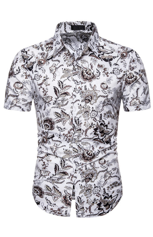 Men’s Spring-Summer Leisure Lapel Collar Full Body Print Woven Shirt
