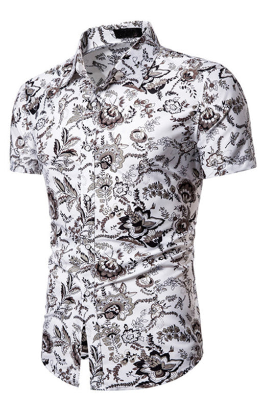 Men’s Spring-Summer Leisure Lapel Collar Full Body Print Woven Shirt