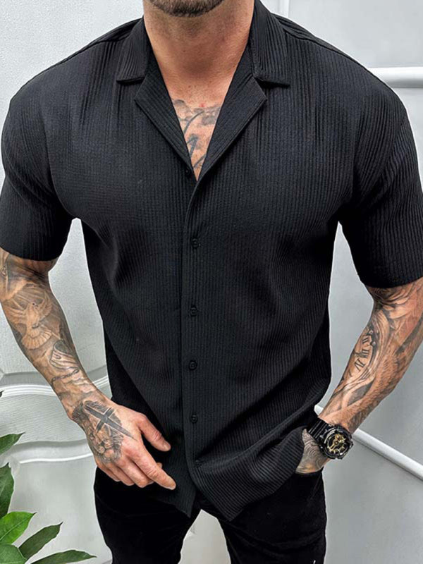 Men’s Spring-Summer Woven Polyester Shirt Without Back Pocket