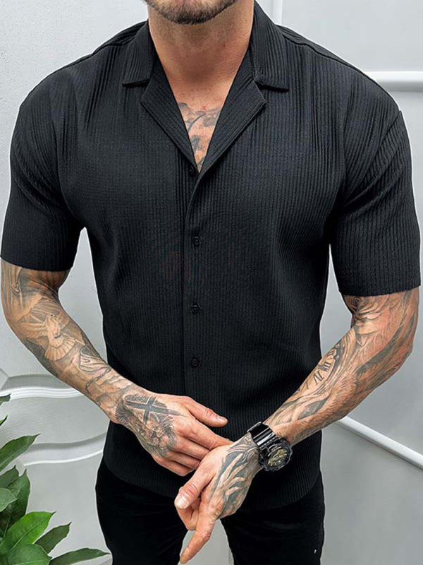 Men’s Spring-Summer Woven Polyester Shirt Without Back Pocket - Black / M