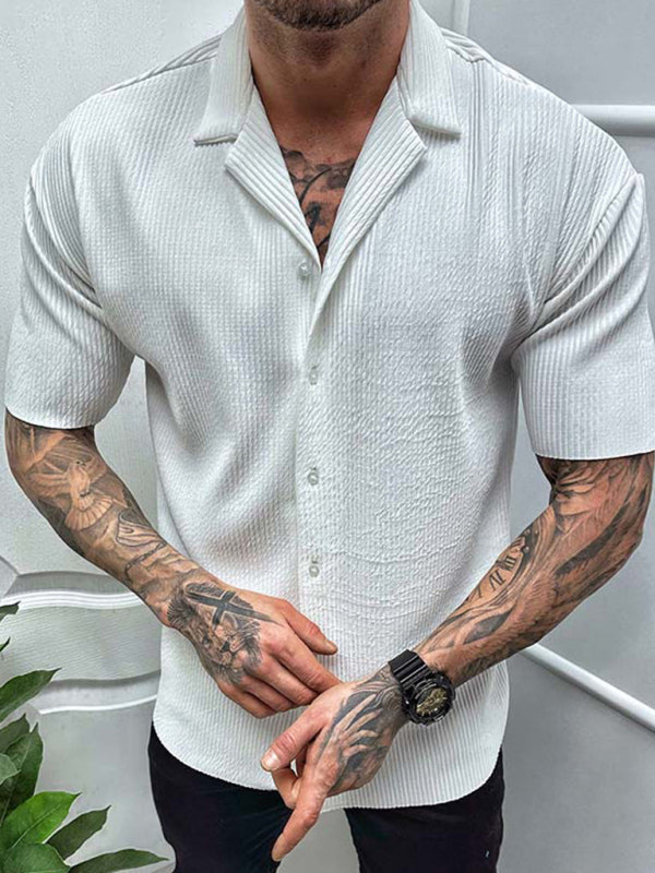 Men’s Spring-Summer Woven Polyester Shirt Without Back Pocket - White / M