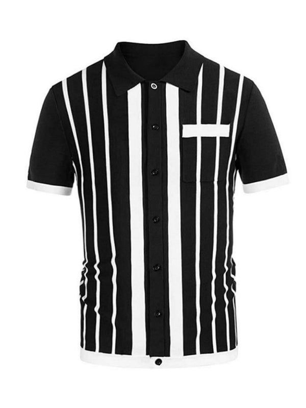 Men’s Striped Button-Up Polo Shirt