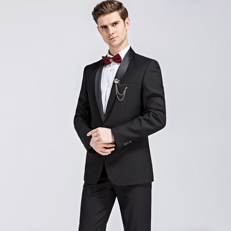 Men’s Stylish Lapel Collar Business Suit - Black / M