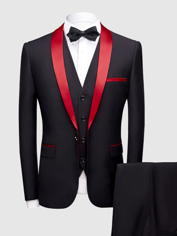 Men’s Stylish Lapel Collar Business Suit - Red / M