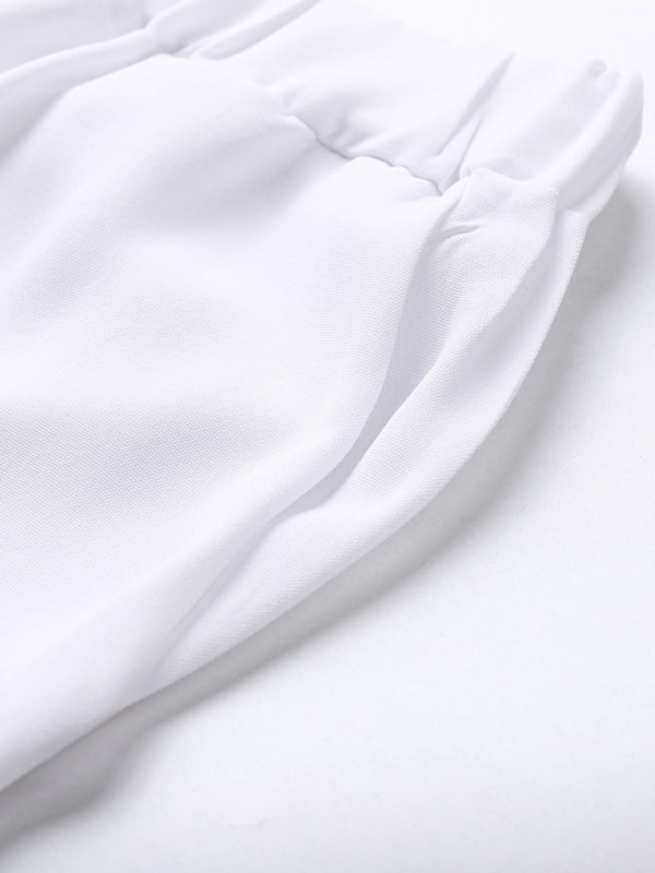Men’s Summer Lapel Cotton Linen Solid Color Short Sleeve Shorts Set