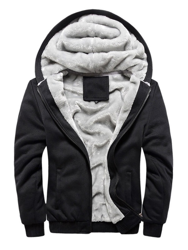 Men’s Sweater Hooded Loose Sports Fleece Thickening Men’s Coat - Black / S
