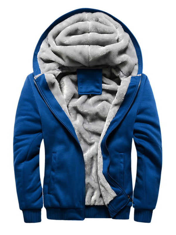 Men’s Sweater Hooded Loose Sports Fleece Thickening Men’s Coat - Blue / S