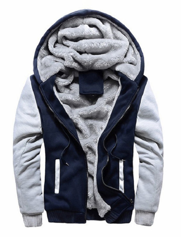 Men’s Sweater Hooded Loose Sports Fleece Thickening Men’s Coat - Clear blue / S