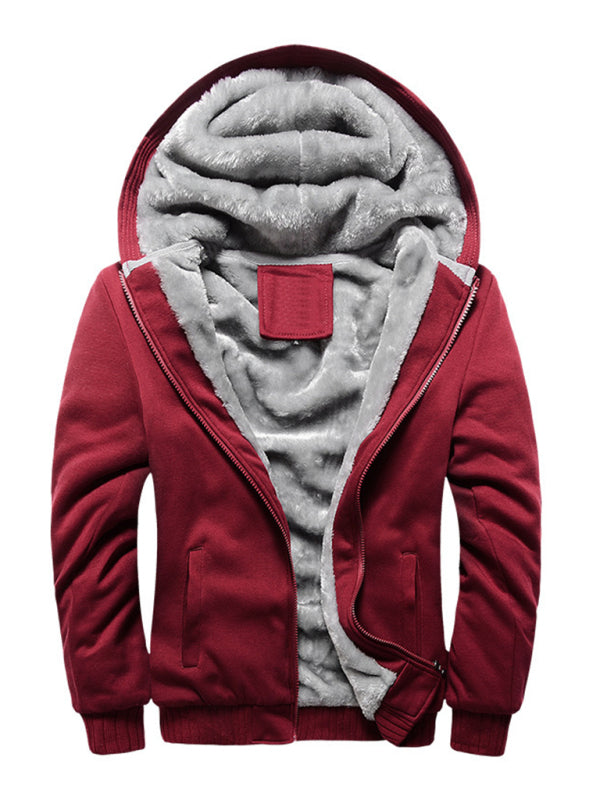 Men’s Sweater Hooded Loose Sports Fleece Thickening Men’s Coat - Red / S