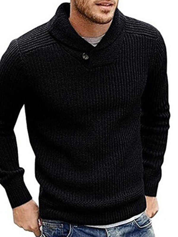 Men’s Sweater Lapel Button Pullover Sweater - Black / S