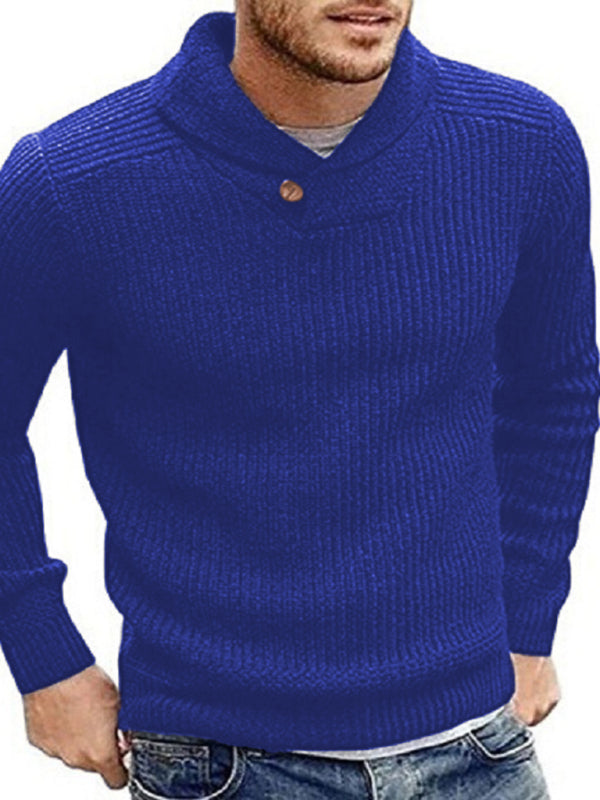 Men’s Sweater Lapel Button Pullover Sweater - Blue / S