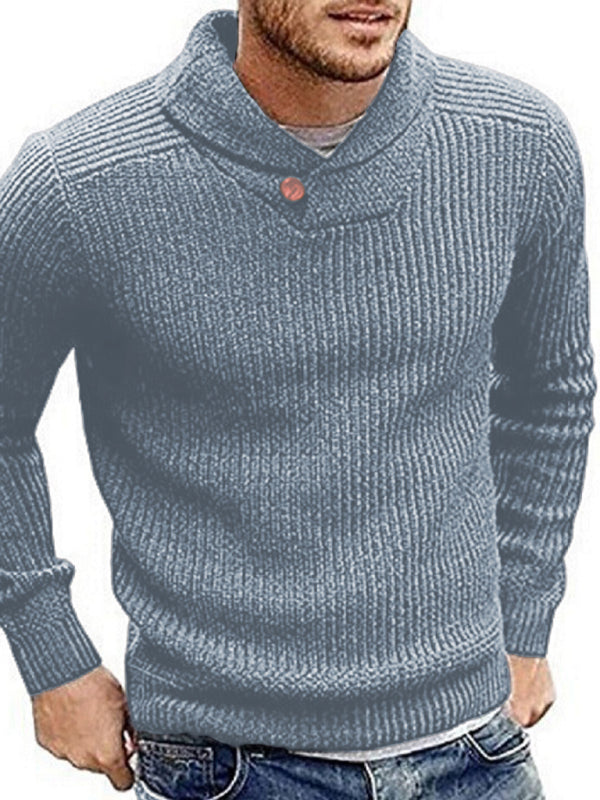 Men’s Sweater Lapel Button Pullover Sweater - Grey / S