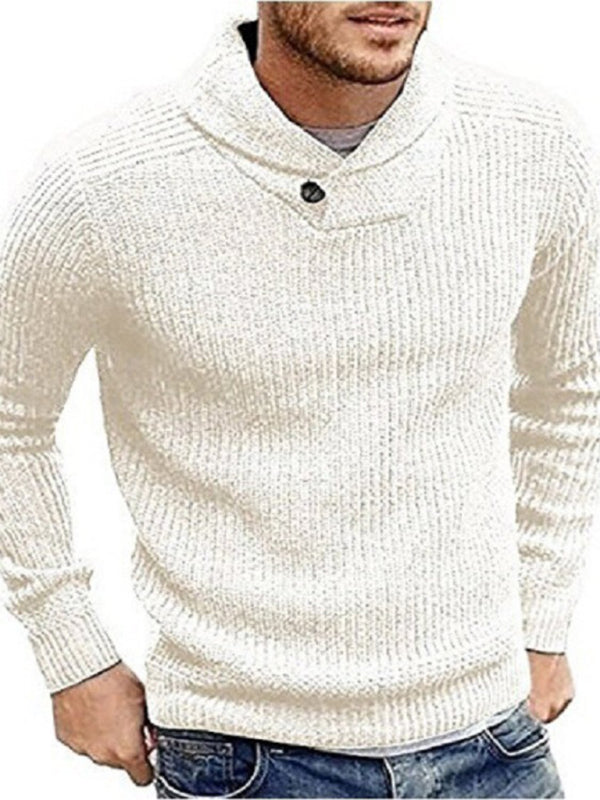 Men’s Sweater Lapel Button Pullover Sweater - White / S