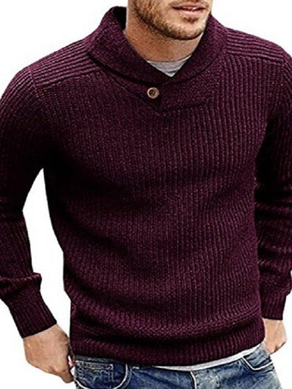 Men’s Sweater Lapel Button Pullover Sweater - Wine Red / S