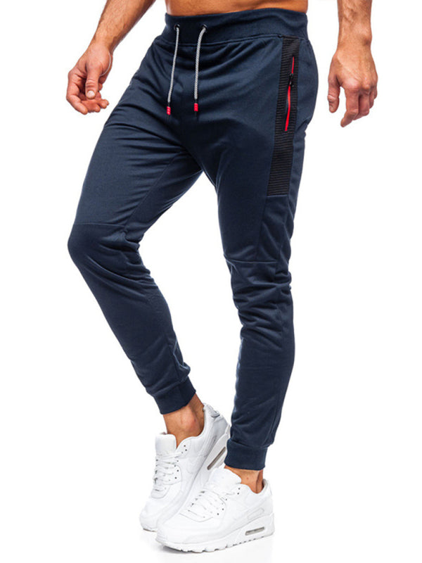 Men’s Sweatpants Contrasting Color Pocket Straight Casual Pants - Purplish blue navy / XL