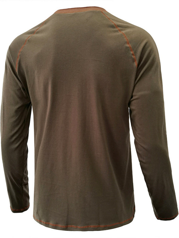 Men’s T-Shirt Solid Color Button Colorblock Long Sleeve Top