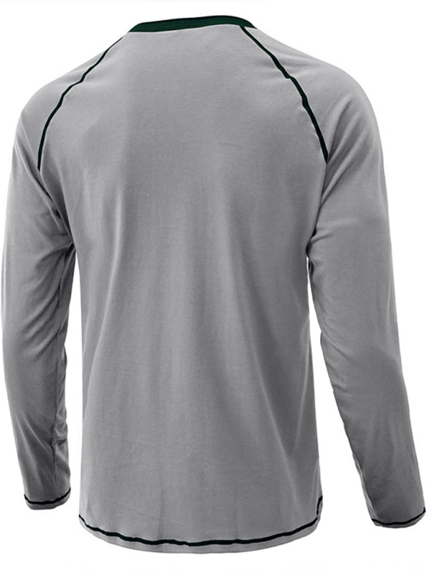 Men’s T-Shirt Solid Color Button Colorblock Long Sleeve Top