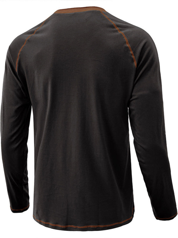 Men’s T-Shirt Solid Color Button Colorblock Long Sleeve Top