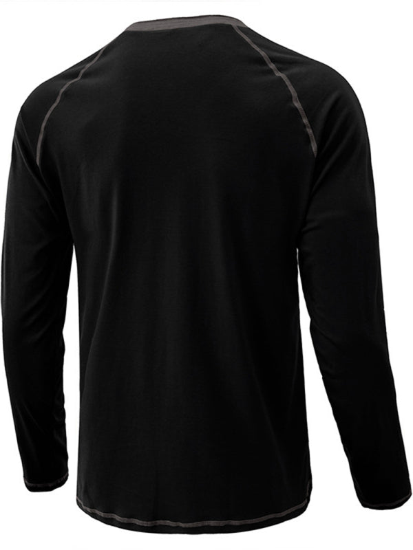 Men’s T-Shirt Solid Color Button Colorblock Long Sleeve Top