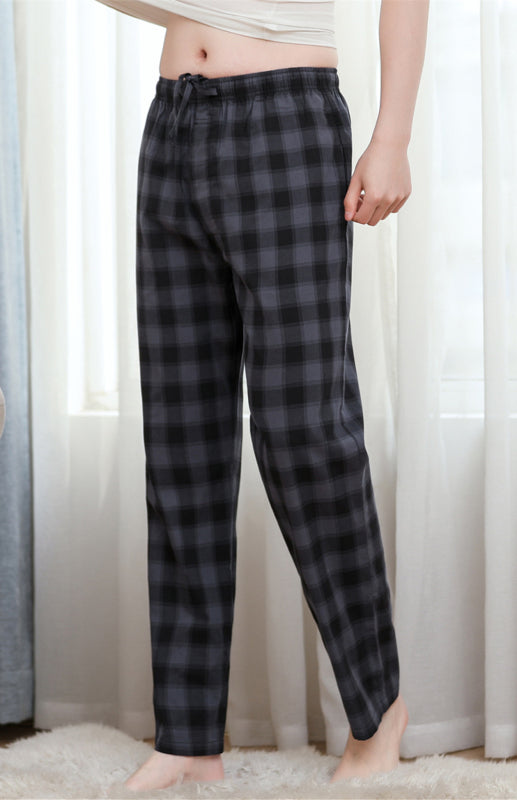 Men’s thin pajamas cotton loose comfortable breathable air conditioning home pants - Black / S