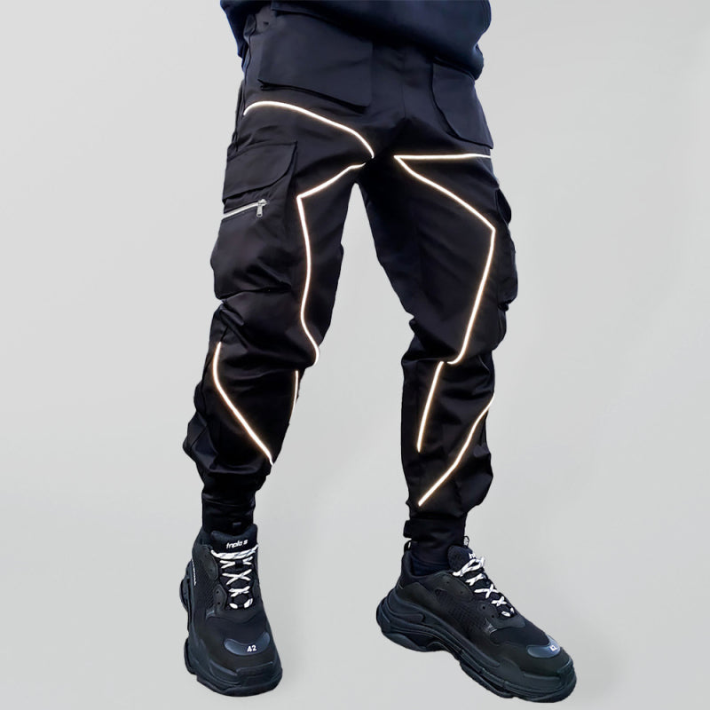 Men’s trendy loose straight multi-pocket cargo pants - Black / M