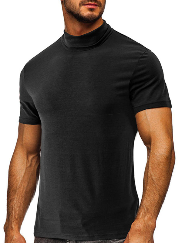 Men’s turtleneck all-match bottoming short-sleeved t-shirt - Black / S