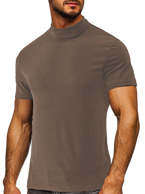 Men’s turtleneck all-match bottoming short-sleeved t-shirt - Coffee / S