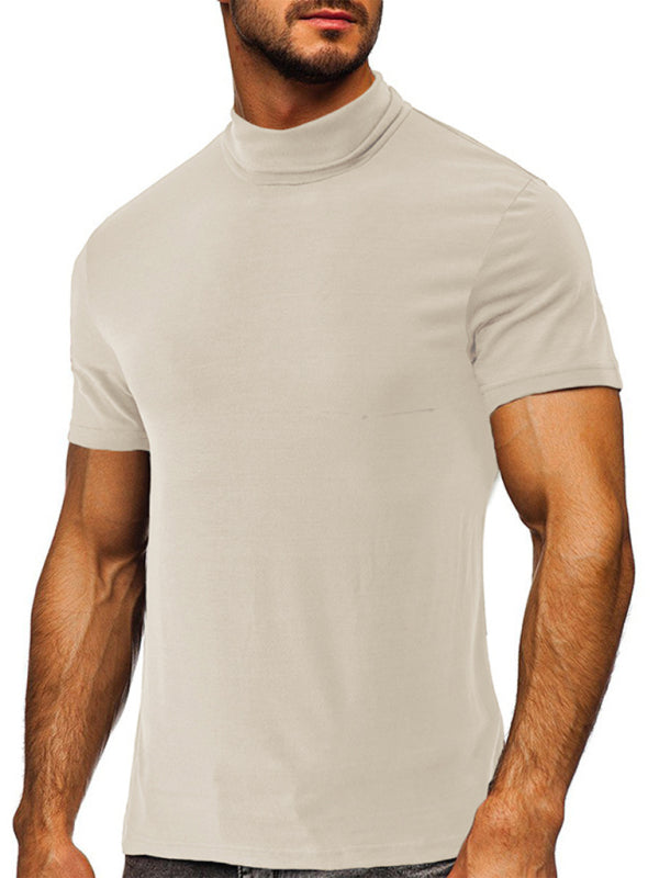Men’s turtleneck all-match bottoming short-sleeved t-shirt - Cracker khaki / S