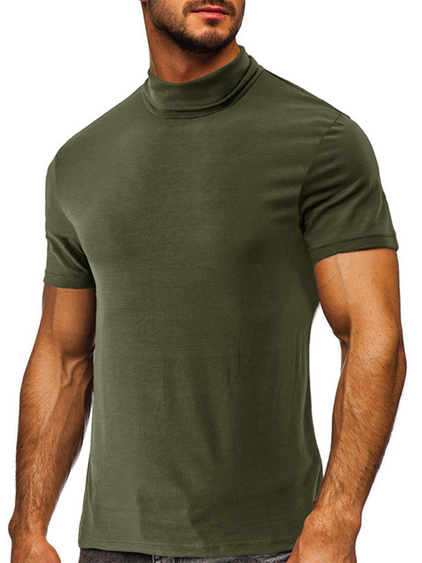 Men’s turtleneck all-match bottoming short-sleeved t-shirt - Olive green / S