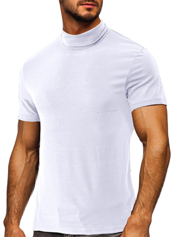Men’s turtleneck all-match bottoming short-sleeved t-shirt - White / S