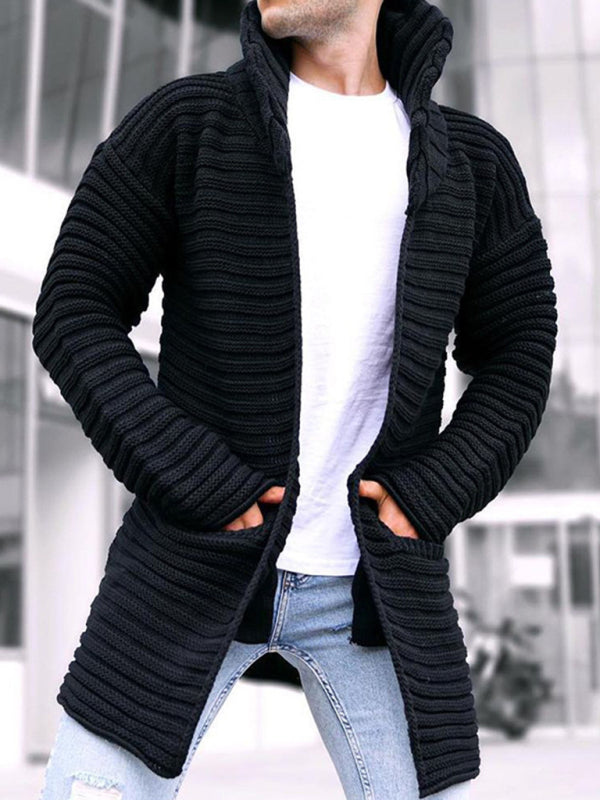 Men’s turtleneck long sleeve knitted sweater cardigan - Black / M