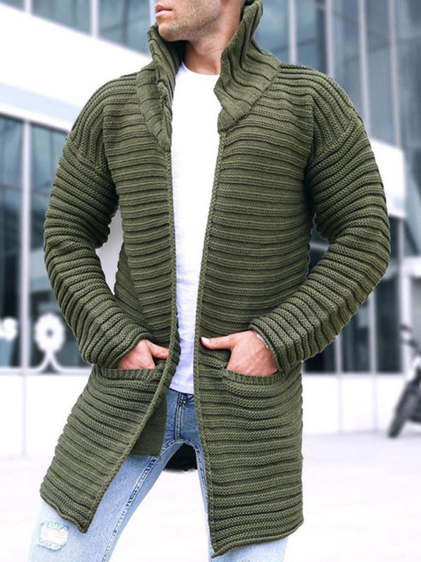 Men’s turtleneck long sleeve knitted sweater cardigan - Green / M