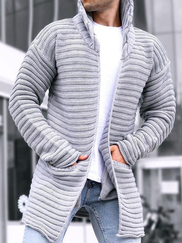 Men’s turtleneck long sleeve knitted sweater cardigan - Grey / M