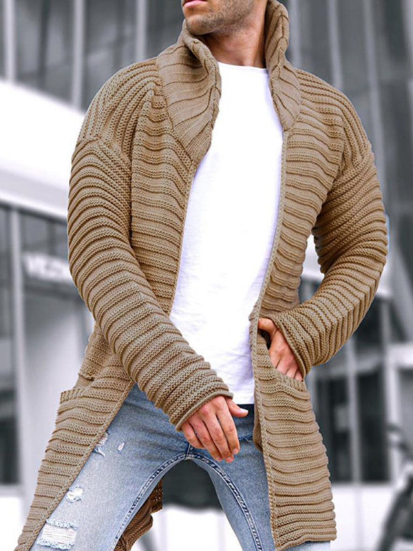 Men’s turtleneck long sleeve knitted sweater cardigan - Khaki / M