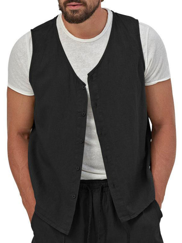Men’s two-piece vest shorts casual sleeveless cardigan suit