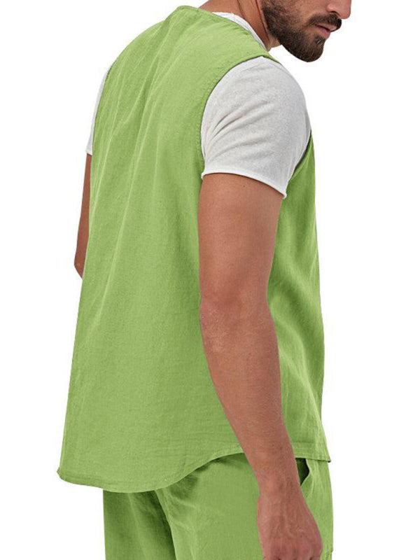 Men’s two-piece vest shorts casual sleeveless cardigan suit