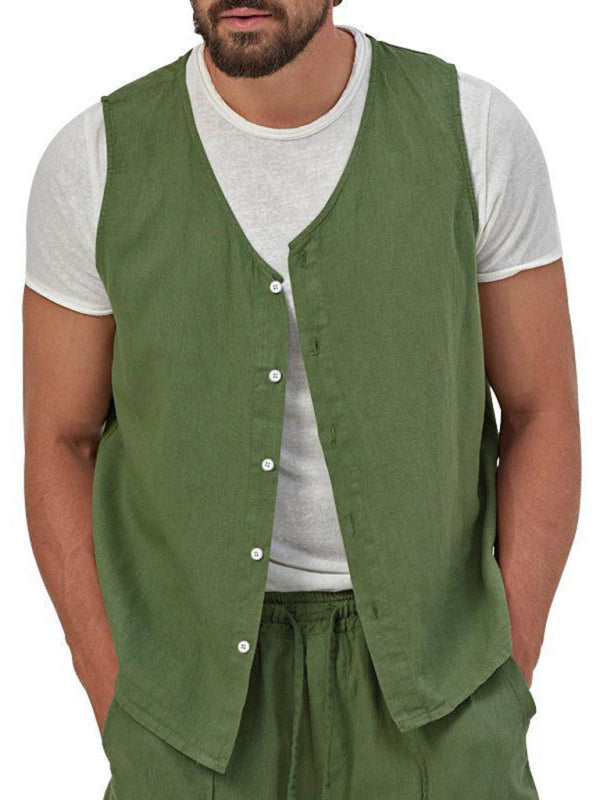 Men’s two-piece vest shorts casual sleeveless cardigan suit